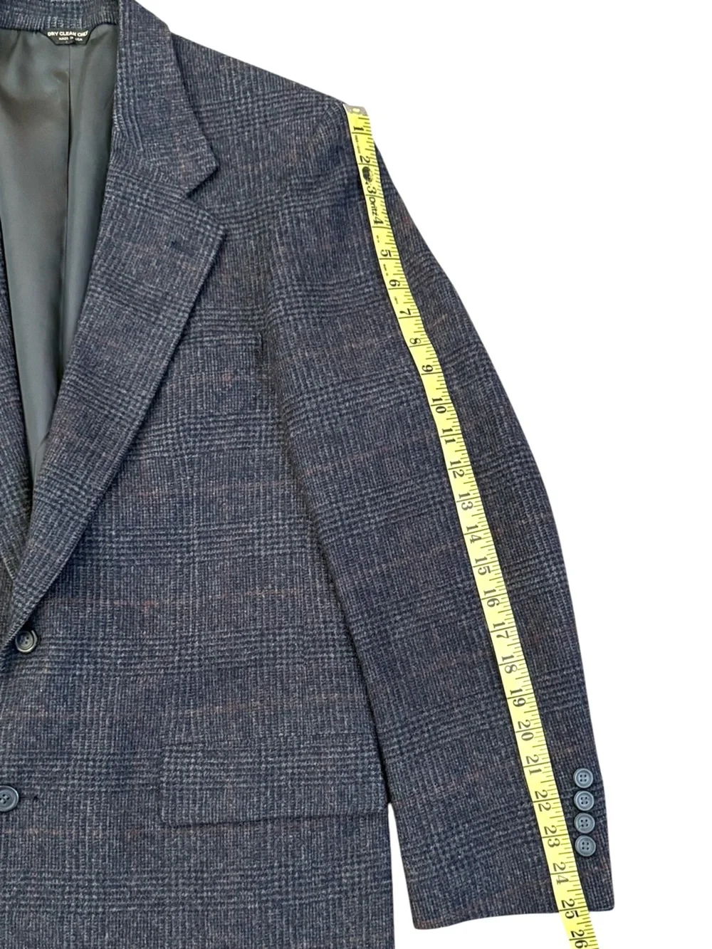 VTG Bill Blass Kensington 100% Camel Hair Plaid Sport Coat Navy Gray Est. 40L